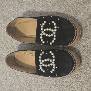 Chanel Suede Pearl Espadrilles 37